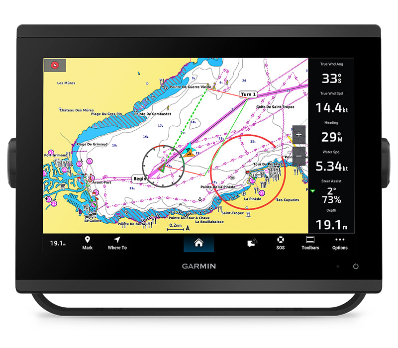 „GARMIN SAILASSIST™“ FUNKCIJOS